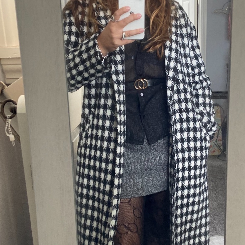 Black Checkered Pattern Coat Size Small / Medium - image 1